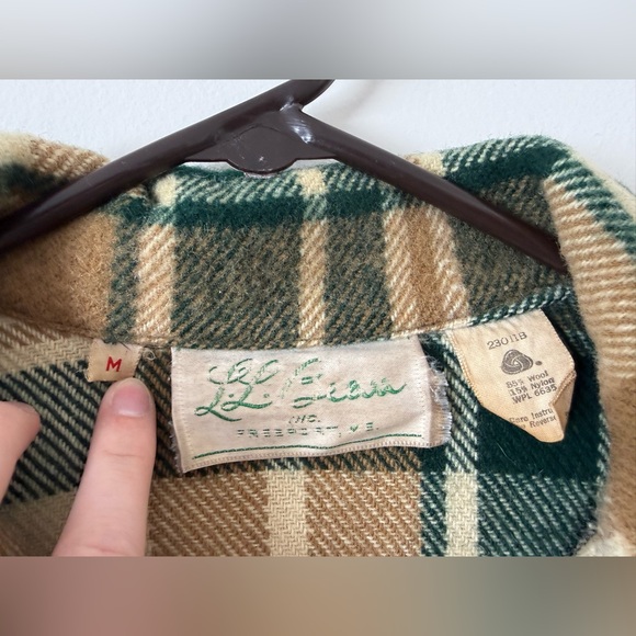 Vintage 60’s Men’s M L.L. Bean Wool Plaid Shirt Jacket Freeport Maine Tan Green - Picture 4 of 16